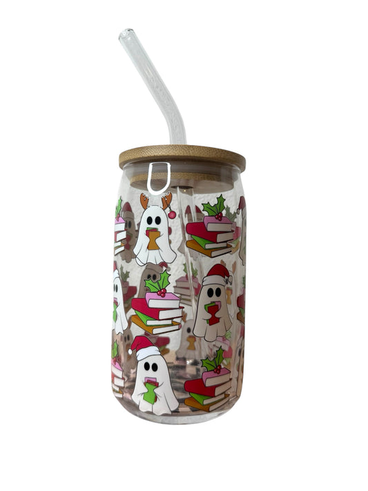 Bookish Christmas Ghosts Glass Cup