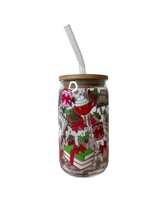 Bookish Christmas Glass Cup