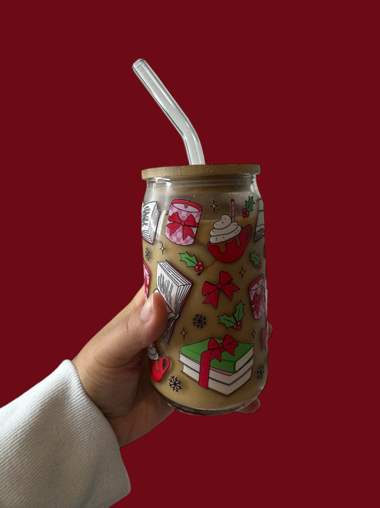 Bookish Christmas Glass Cup