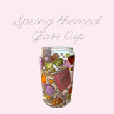 Spring Bookish Themed Glass Cup